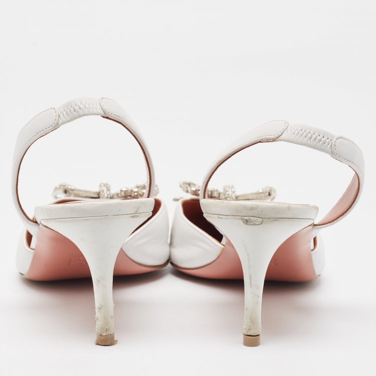 Pre Owned Amina Muaddi White Leather Rosie  Slingback Pumps Size 41.5 