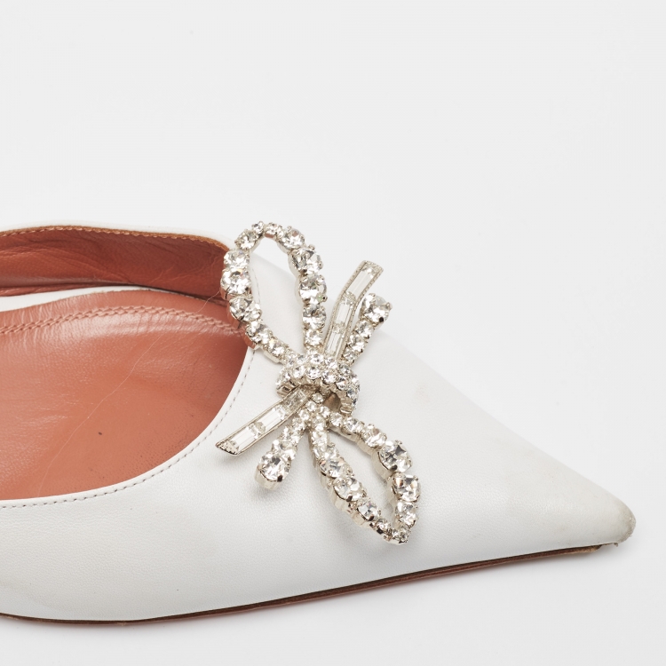 Pre Owned Amina Muaddi White Leather Rosie  Slingback Pumps Size 41.5 