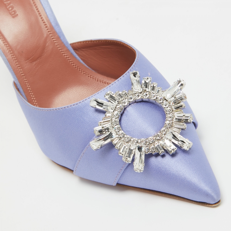 مملوكة مسبقًا Amina Muaddi Purple Satin Begum  Mules Size  40