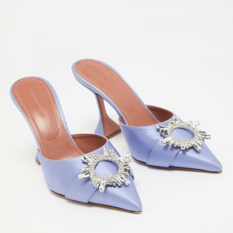 مملوكة مسبقًا Amina Muaddi Purple Satin Begum  Mules Size  40