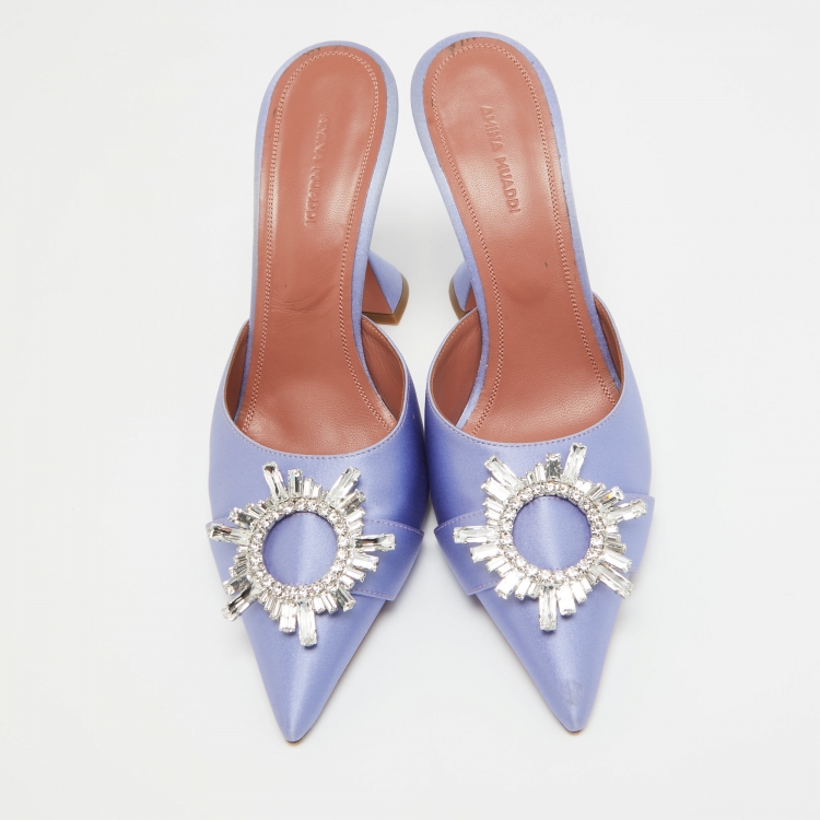 مملوكة مسبقًا Amina Muaddi Purple Satin Begum  Mules Size  40