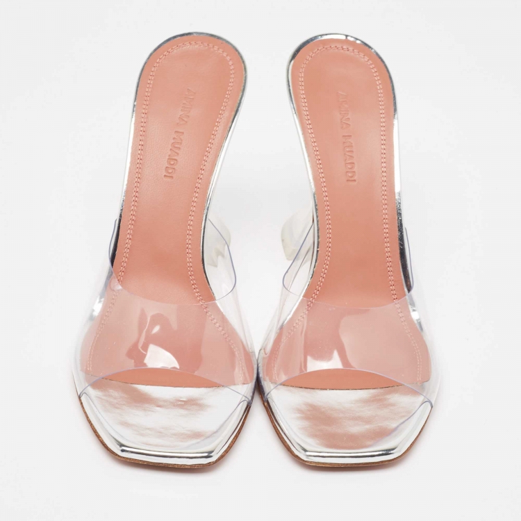 Pre Owned Amina Muaddi Transparent PVC Lupita Slides Size 36  