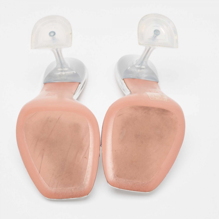 Pre Owned Amina Muaddi Transparent PVC Lupita Slides Size 36  