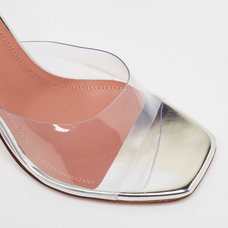 Pre Owned Amina Muaddi Transparent PVC Lupita Slides Size 36  