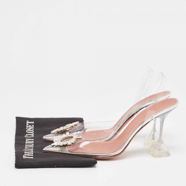 Pre Owned Amina Muaddi Transparent PVC Begum Slingback Pumps Size 40