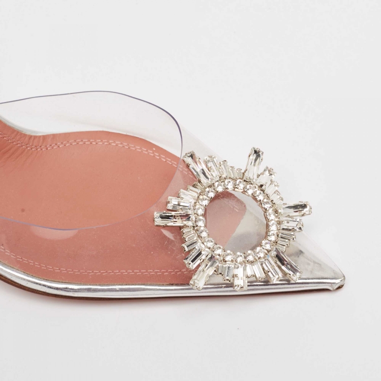 Pre Owned Amina Muaddi Transparent PVC Begum Slingback Pumps Size 40