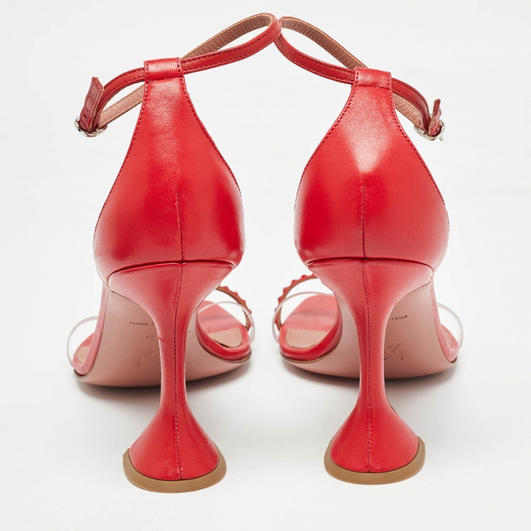 Pre Owned Amina Muaddi Red Leather Daisy Ankle Strap Sandals Size 42