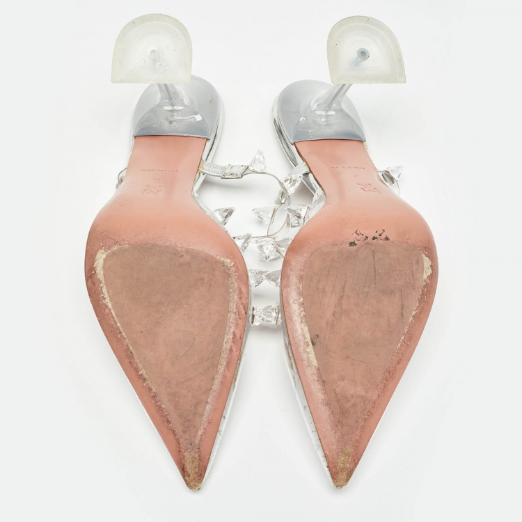 مملوكة مسبقًا Amina Muaddi Transparent PVC Crystal Embellished Julia Mules Size 41