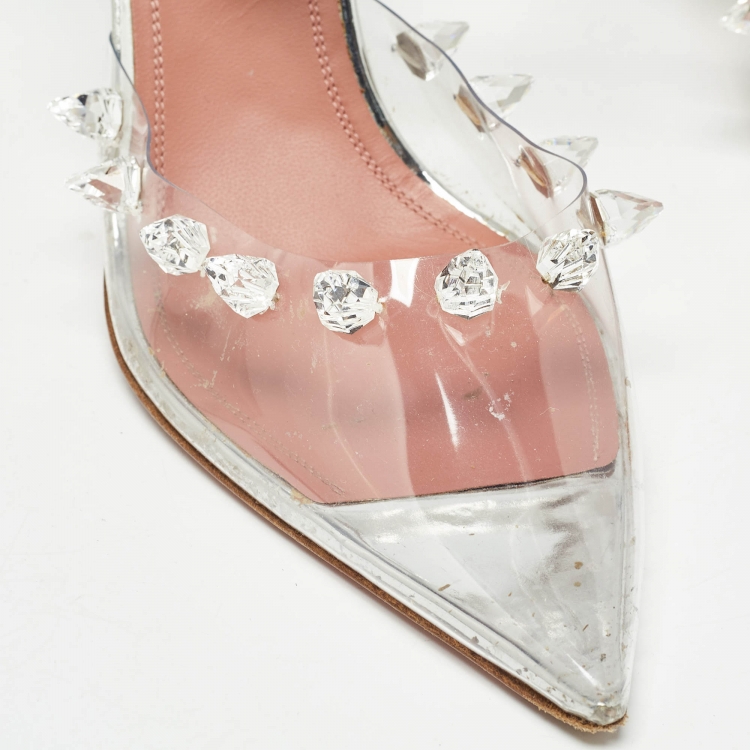 مملوكة مسبقًا Amina Muaddi Transparent PVC Crystal Embellished Julia Mules Size 41