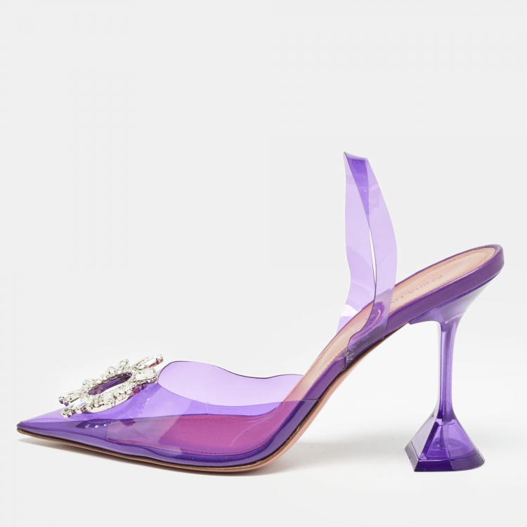 Pre Owned Amina Muaddi Purple PVC Begum Slingback Pumps Size 41