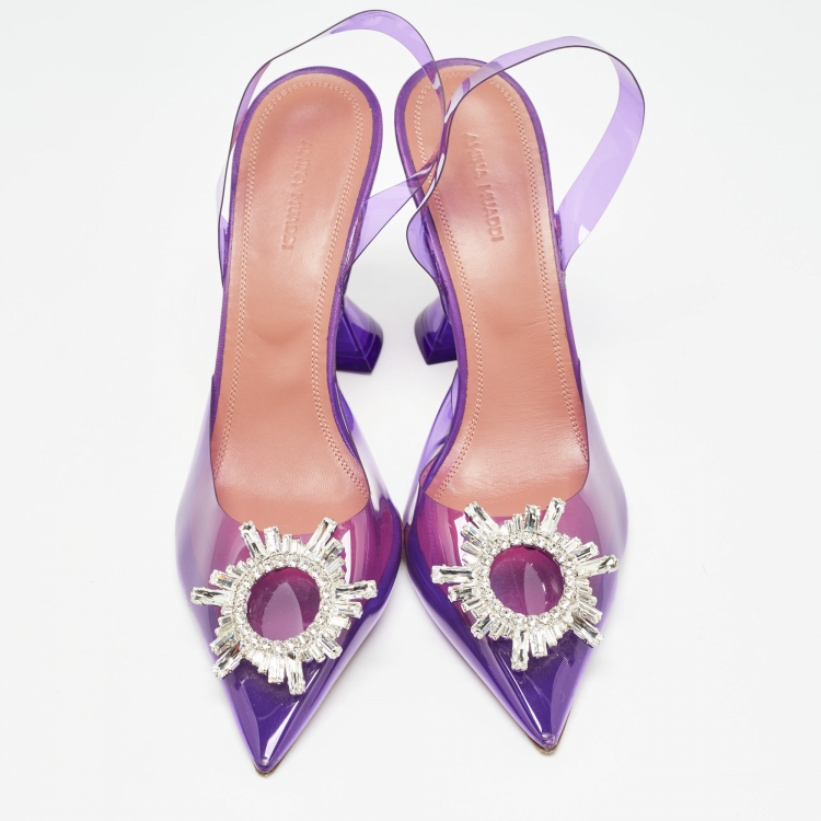 Pre Owned Amina Muaddi Purple PVC Begum Slingback Pumps Size 41