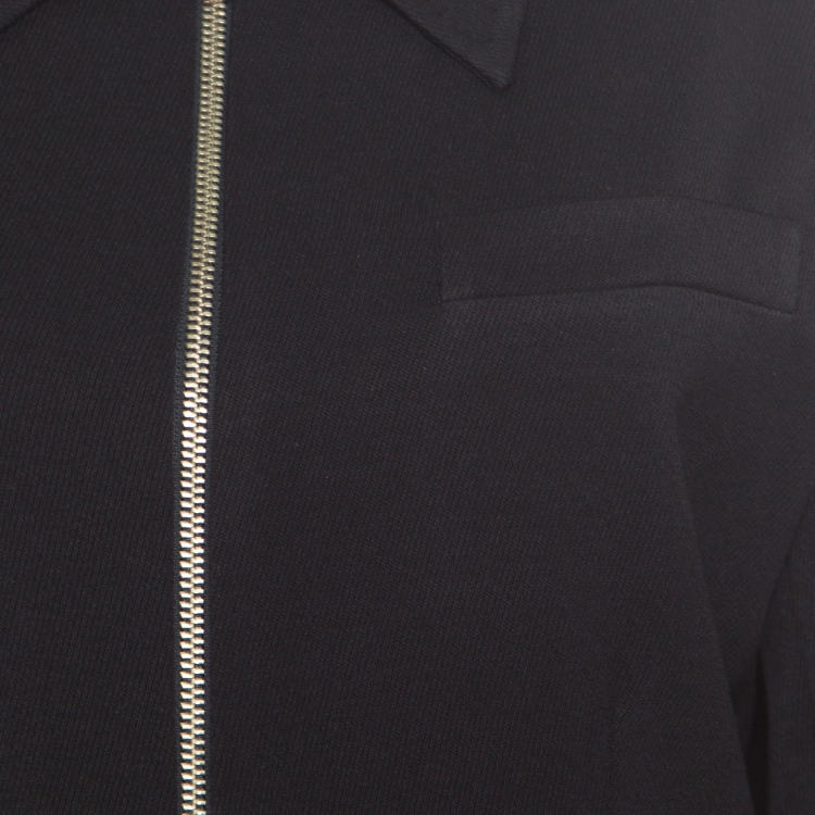 Pre Owned Ann Demeulemeester Black Wool Gabardine Zip Front Slit Detail Overcoat L
