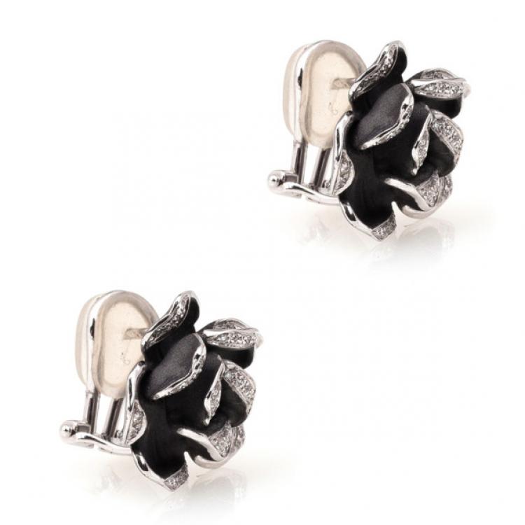 Pre Owned Annamaria Camilli Black Rose Diamond White Gold Earrings