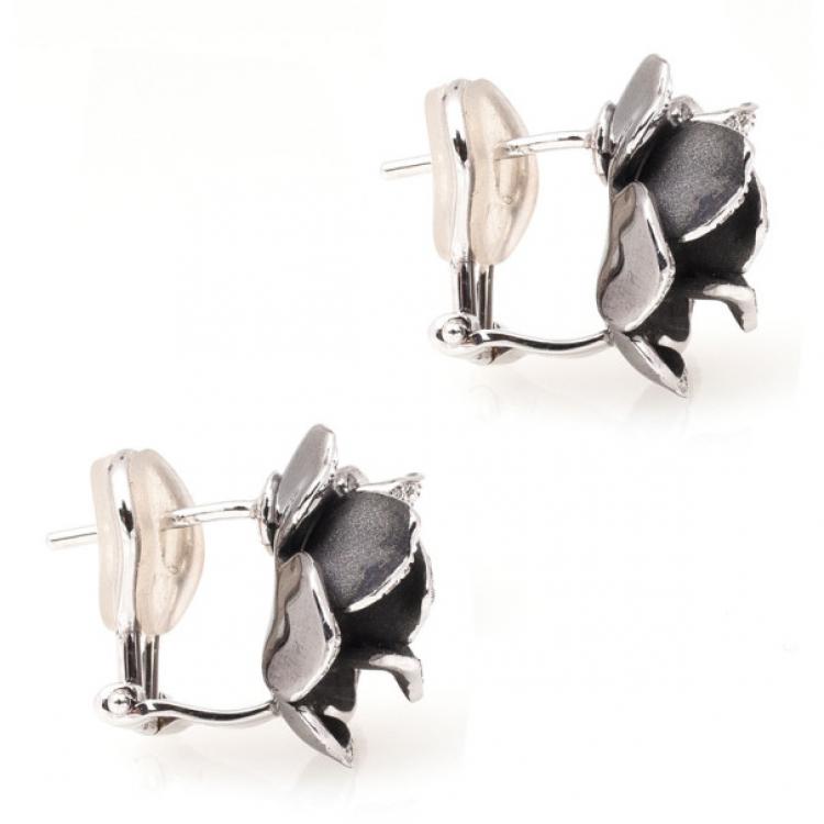 Pre Owned Annamaria Camilli Black Rose Diamond White Gold Earrings