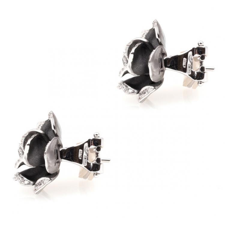 Pre Owned Annamaria Camilli Black Rose Diamond White Gold Earrings