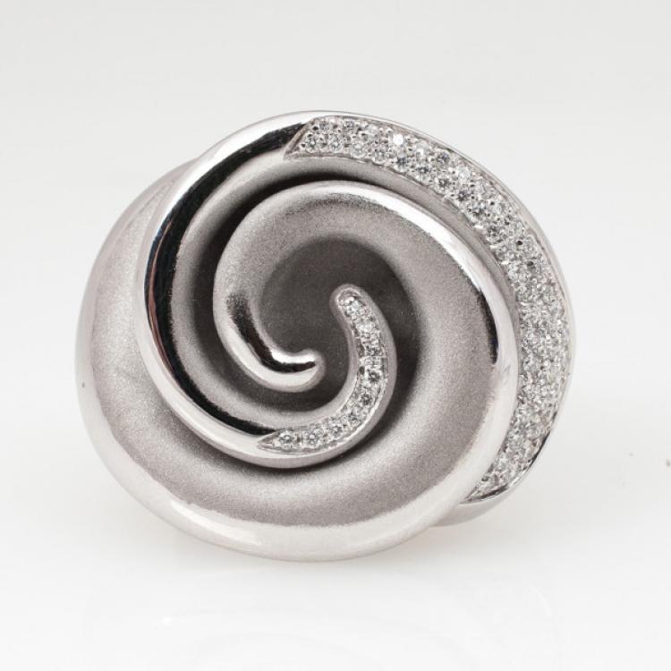 Pre Owned Annamaria Camilli Black Rose Diamond White Gold Ring Size 56