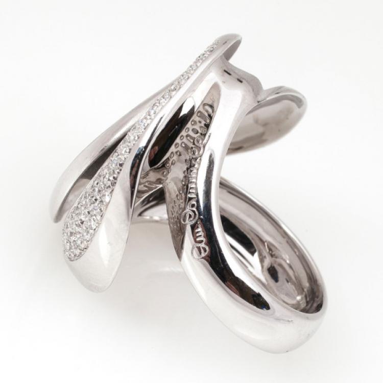 Pre Owned Annamaria Camilli Black Rose Diamond White Gold Ring Size 56