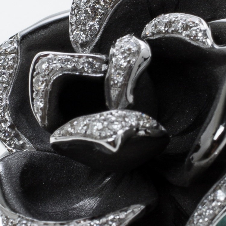 Pre Owned Annamaria Cammilli Black Rose Diamond & Black Rhodium Plated 18k Gold Cocktail Ring Size 51