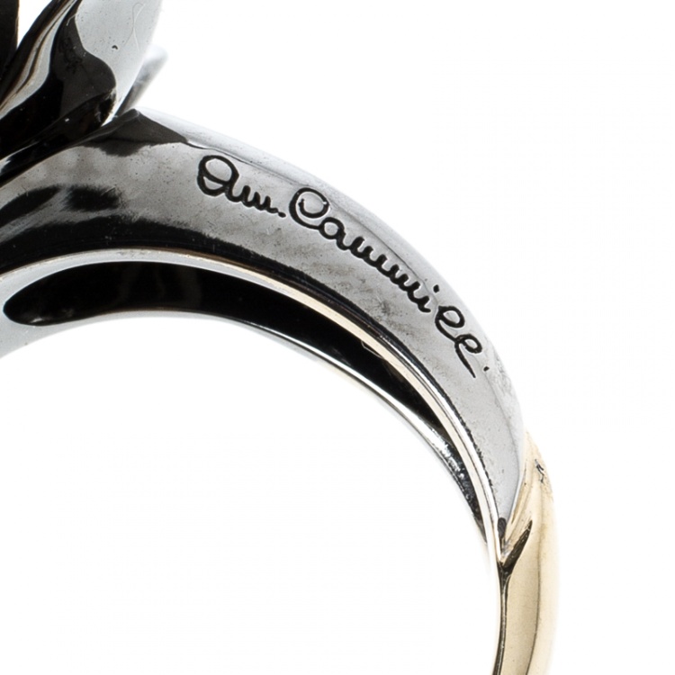 Pre Owned Annamaria Cammilli Black Rose Diamond & Black Rhodium Plated 18k Gold Cocktail Ring Size 51