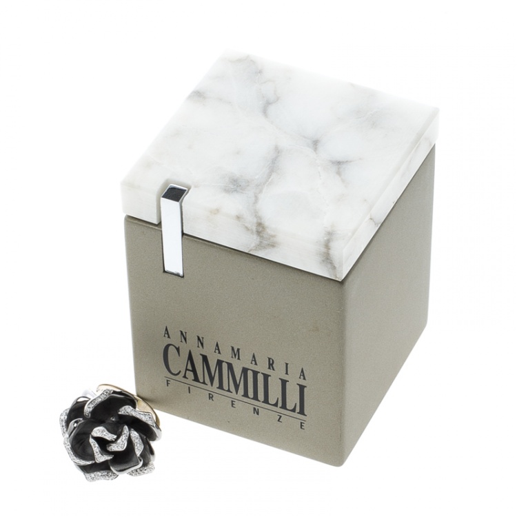 Pre Owned Annamaria Cammilli Black Rose Diamond & Black Rhodium Plated 18k Gold Cocktail Ring Size 51