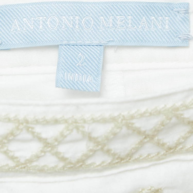 Pre Owned Antonio Melani White Floral Embroidered Top and Skirt Set S