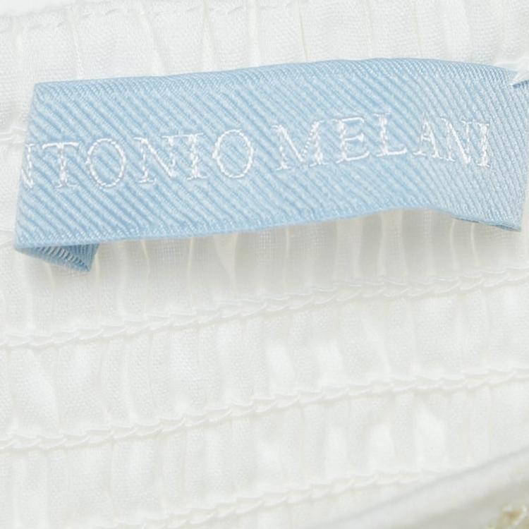 Pre Owned Antonio Melani White Floral Embroidered Top and Skirt Set S