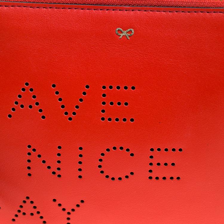 Pre Owned Anya Hindmarch Red Leather Have A Nice Day Pouch