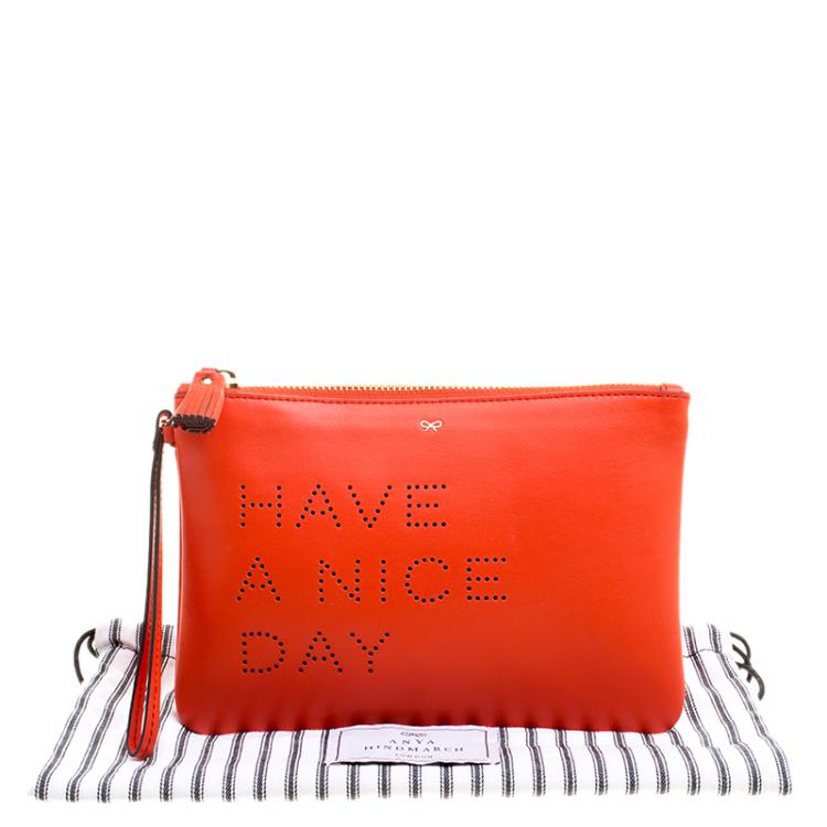 Pre Owned Anya Hindmarch Red Leather Have A Nice Day Pouch