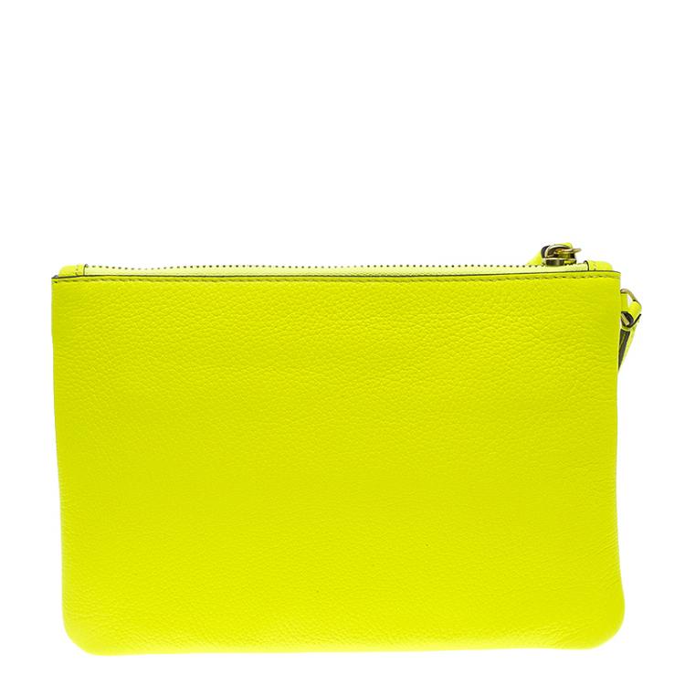 مملوكة مسبقًا Anya Hindmarch Neon Yellow Leather Smiley Zip Top Pouch