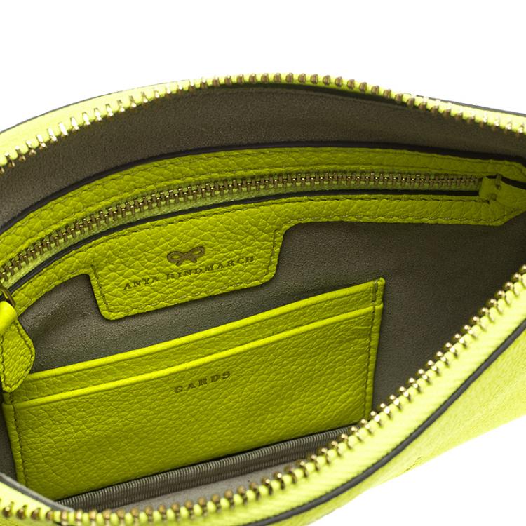 مملوكة مسبقًا Anya Hindmarch Neon Yellow Leather Smiley Zip Top Pouch