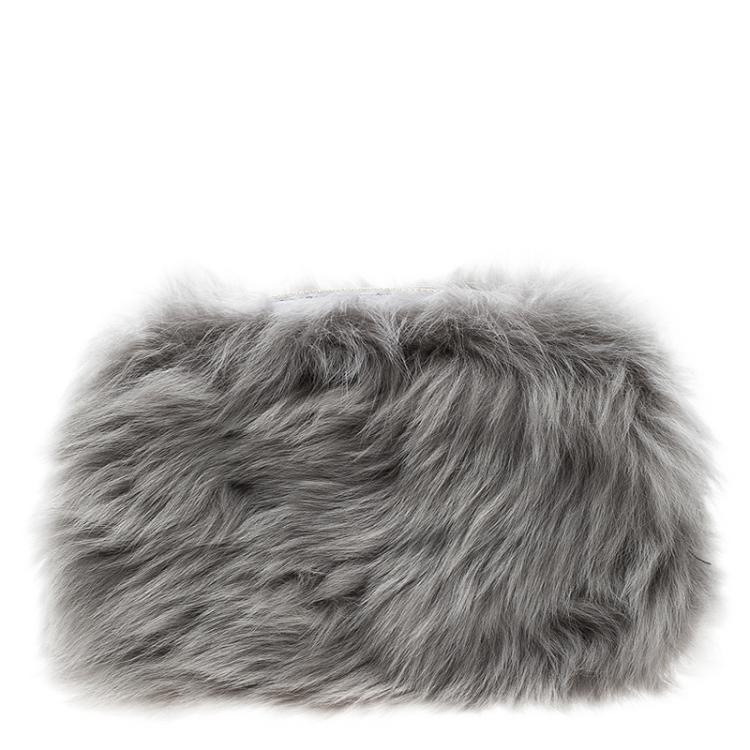 Pre Owned Anya Hindmarch Grey Shearling Mini Eyes Crossbody Bag