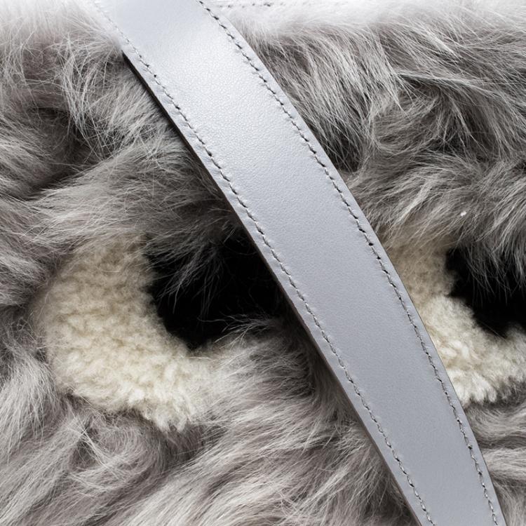 Pre Owned Anya Hindmarch Grey Shearling Mini Eyes Crossbody Bag