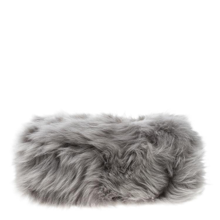 Pre Owned Anya Hindmarch Grey Shearling Mini Eyes Crossbody Bag