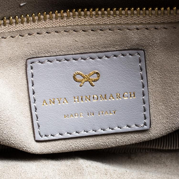Pre Owned Anya Hindmarch Grey Shearling Mini Eyes Crossbody Bag