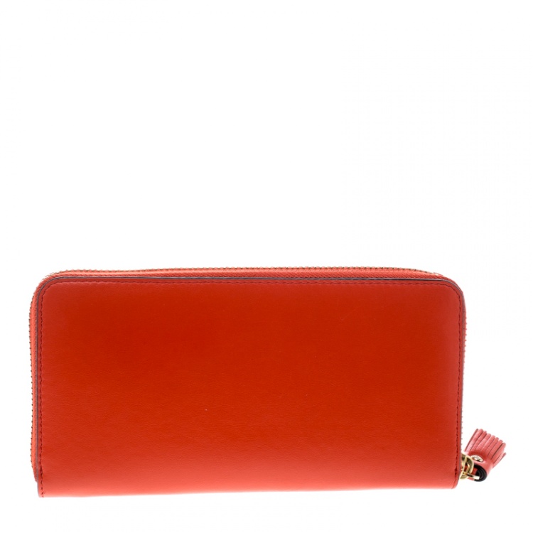 Pre Owned Anya Hindmarch Orange Leather Smiley Zip Around Continental Wallet 