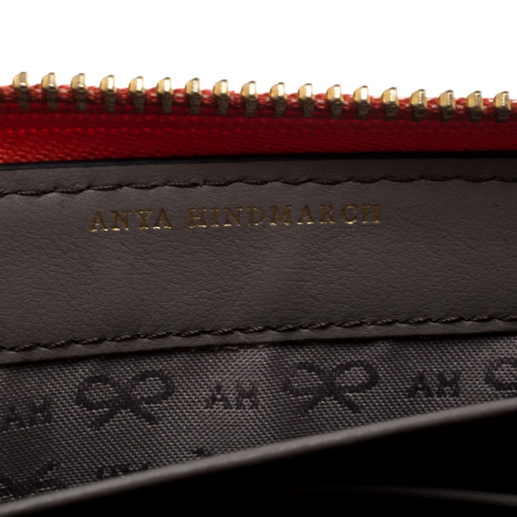 Pre Owned Anya Hindmarch Orange Leather Smiley Zip Around Continental Wallet 