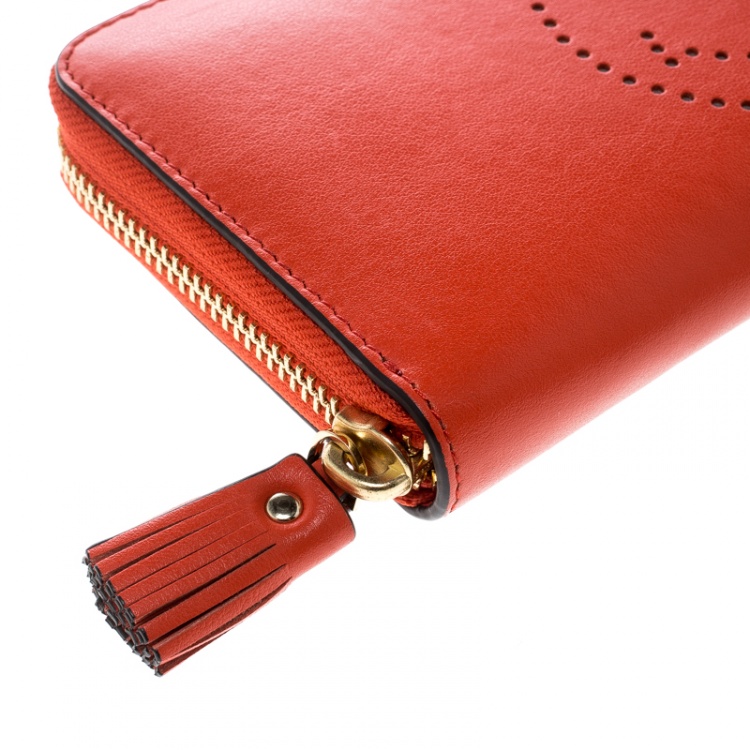 Pre Owned Anya Hindmarch Orange Leather Smiley Zip Around Continental Wallet 