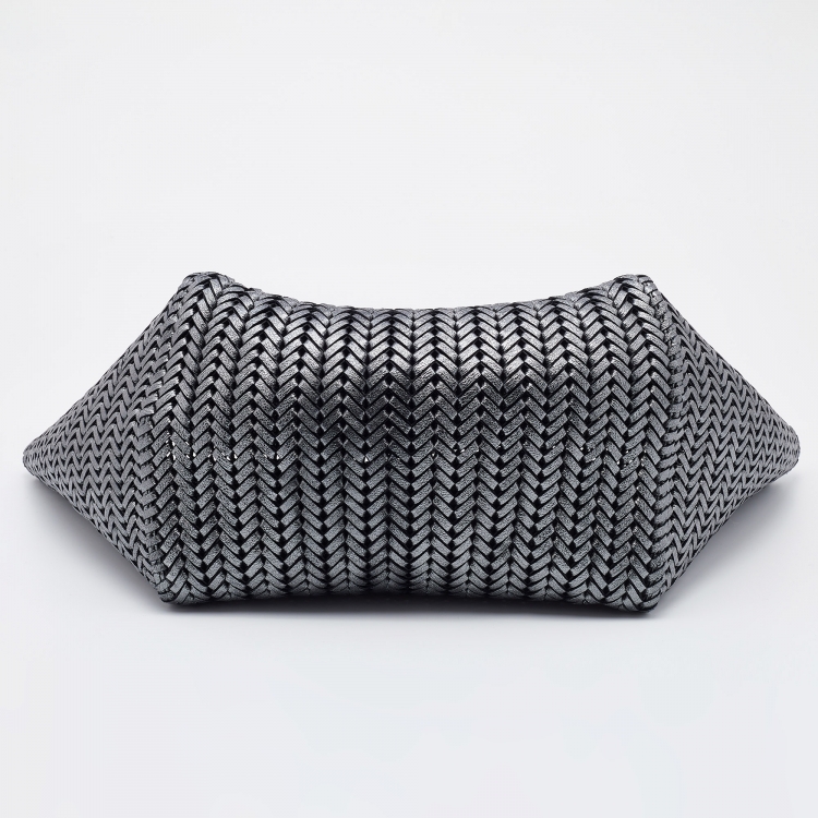 Pre Owned Anya Hindmarch Metallic Grey Woven Leather Nesson Tote