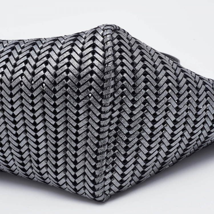 Pre Owned Anya Hindmarch Metallic Grey Woven Leather Nesson Tote