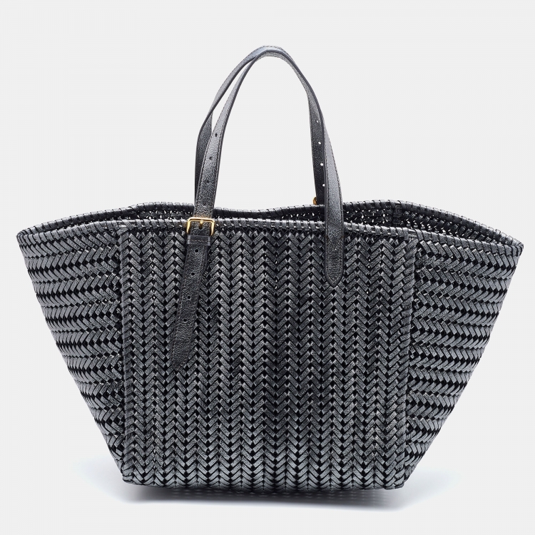 Pre Owned Anya Hindmarch Metallic Grey Woven Leather Nesson Tote