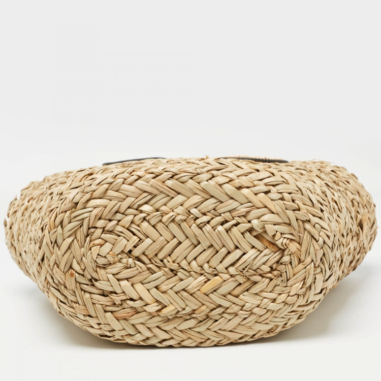Pre Owned Anya Hindmarch Brown/Natural Seagrass Small Paper Eyes Basket Tote 