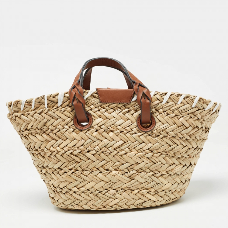 Pre Owned Anya Hindmarch Brown/Natural Seagrass Small Paper Eyes Basket Tote 