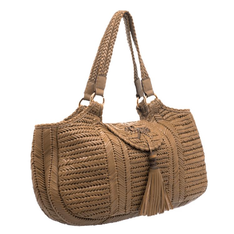Pre Owned Anya Hindmarch Brown Woven Leather Neeson Tote