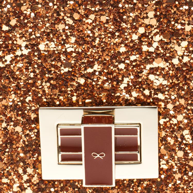 Pre Owned Anya Hindmarch Bronze Glitter Valorie Clutch