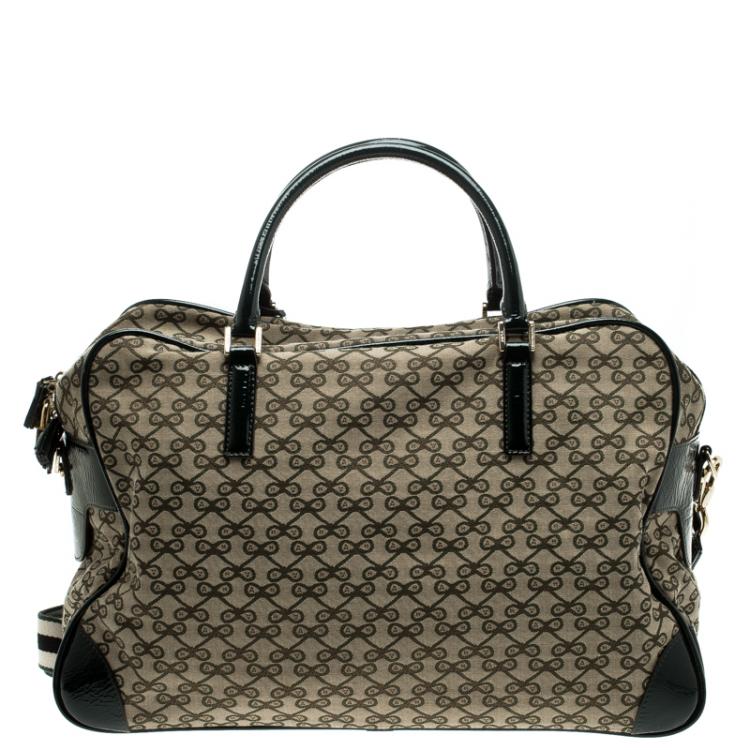 Pre Owned Anya Hindmarch Beige/Green Iconic Lattice Print Canvas Weekender 