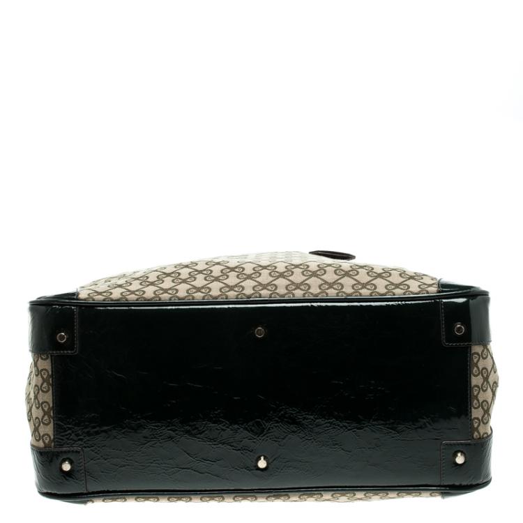Pre Owned Anya Hindmarch Beige/Green Iconic Lattice Print Canvas Weekender 
