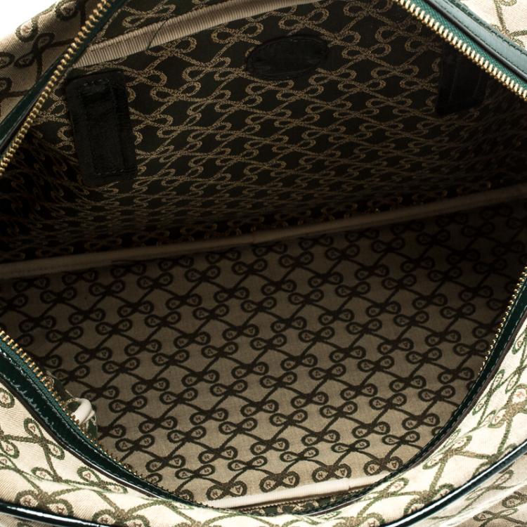 Pre Owned Anya Hindmarch Beige/Green Iconic Lattice Print Canvas Weekender 