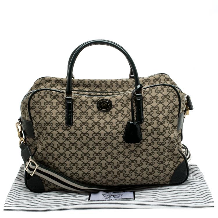 Pre Owned Anya Hindmarch Beige/Green Iconic Lattice Print Canvas Weekender 