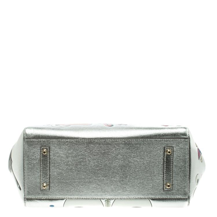 Pre Owned Anya Hindmarch Silver Leather Small All Over Stickers Tote
