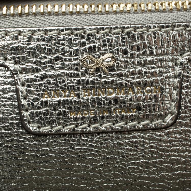 Pre Owned Anya Hindmarch Silver Leather Small All Over Stickers Tote